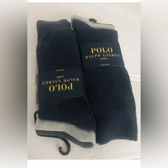 New Polo Ralph Lauren 3 Pairs Men’s Socks Grey Grey Blue made in Korea - Picture 1 of 16